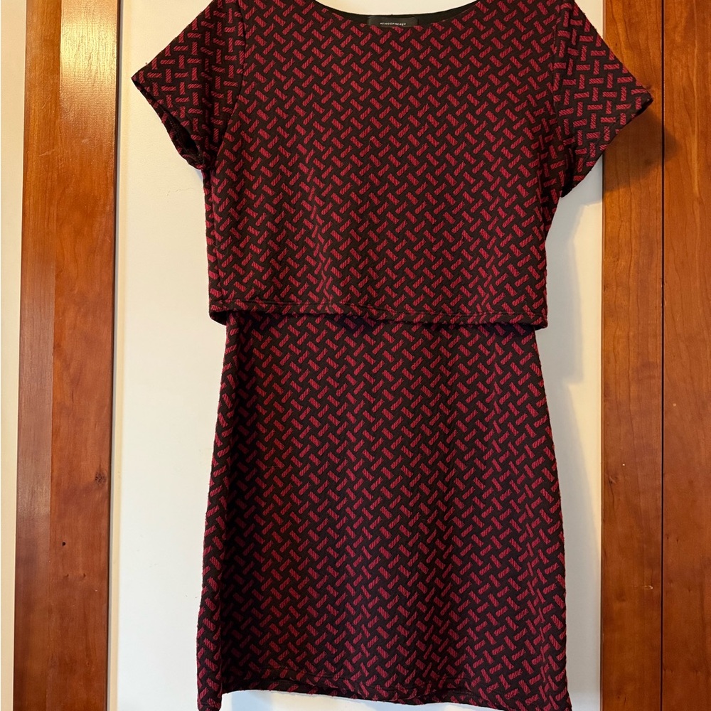 Elegant Maroon and Black Patterned Dress